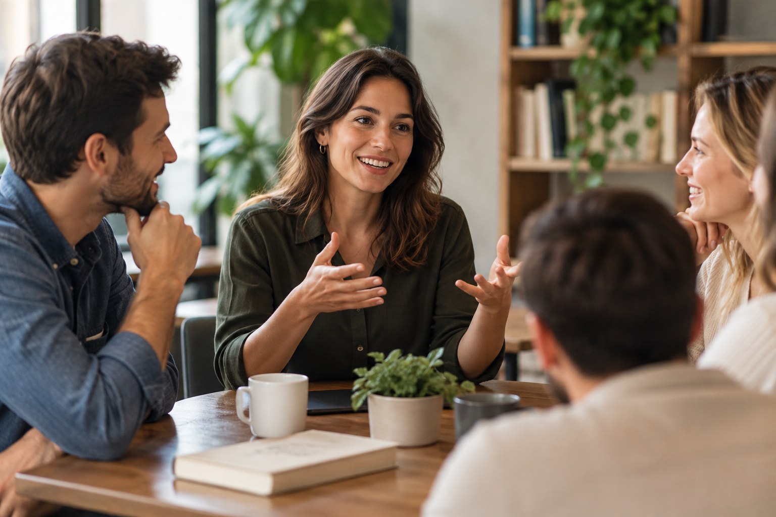 collega's samen aan tafel communicatieve vaardigheden en communicatie boeken