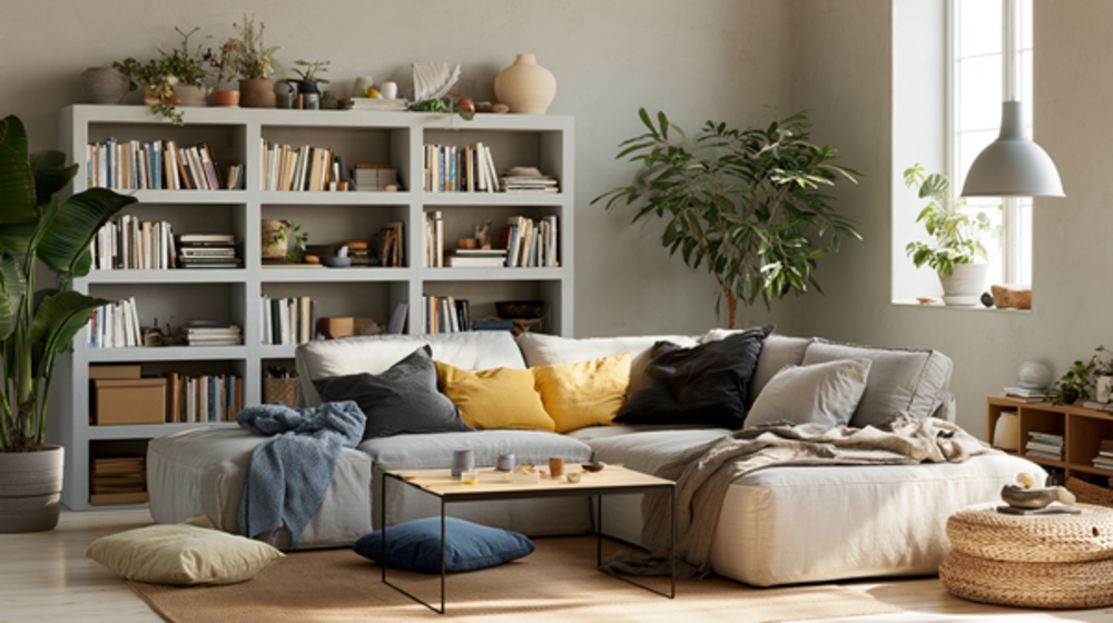licht rommelige woonkamer met visuele onrust