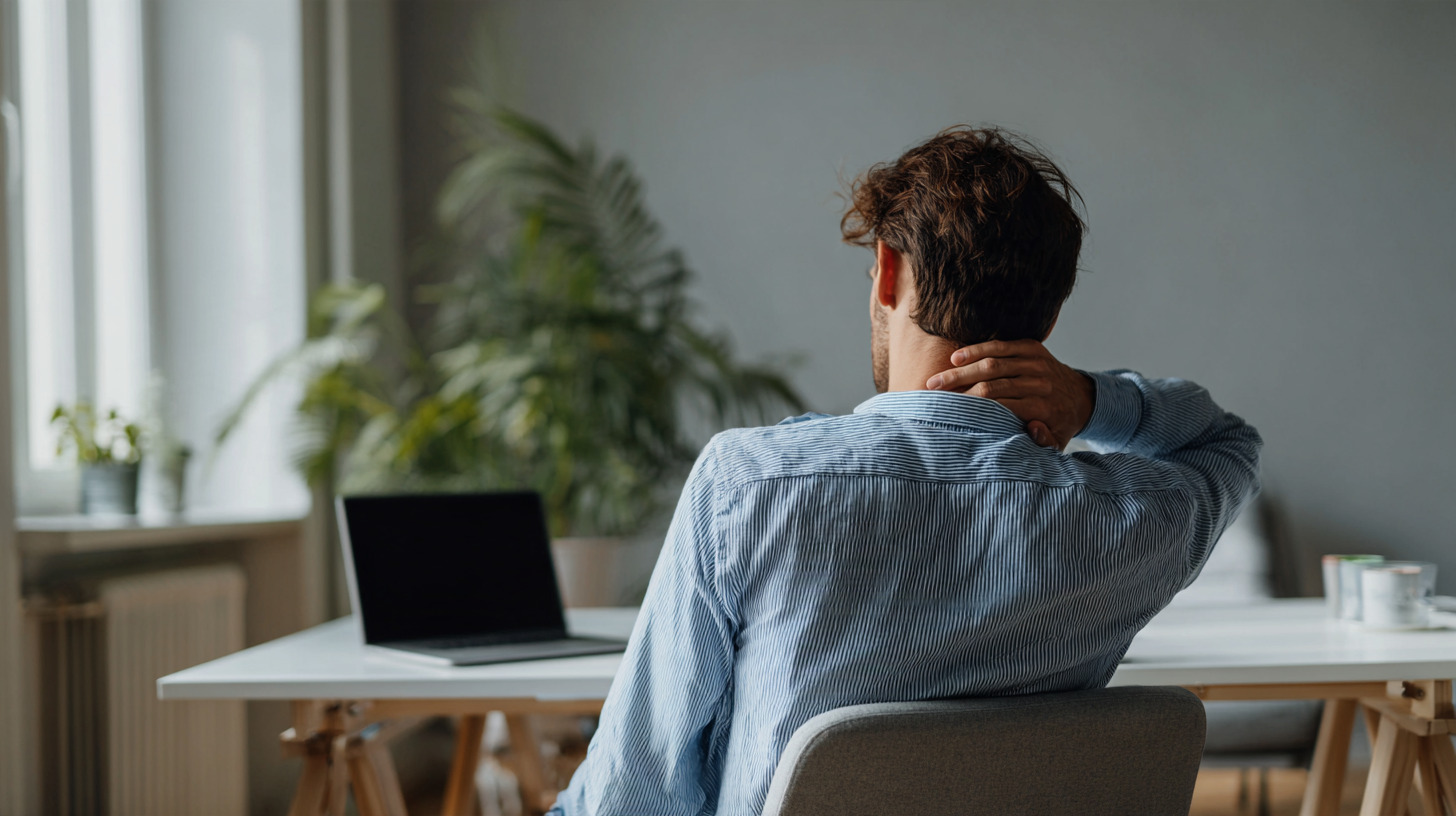 Stijve nek en hoofdpijn van bureauwerk