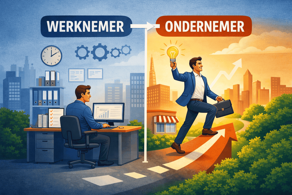 Overgang van werknemer naar zelfstandig ondernemerschap met groei, vrijheid en zakelijke ontwikkeling
